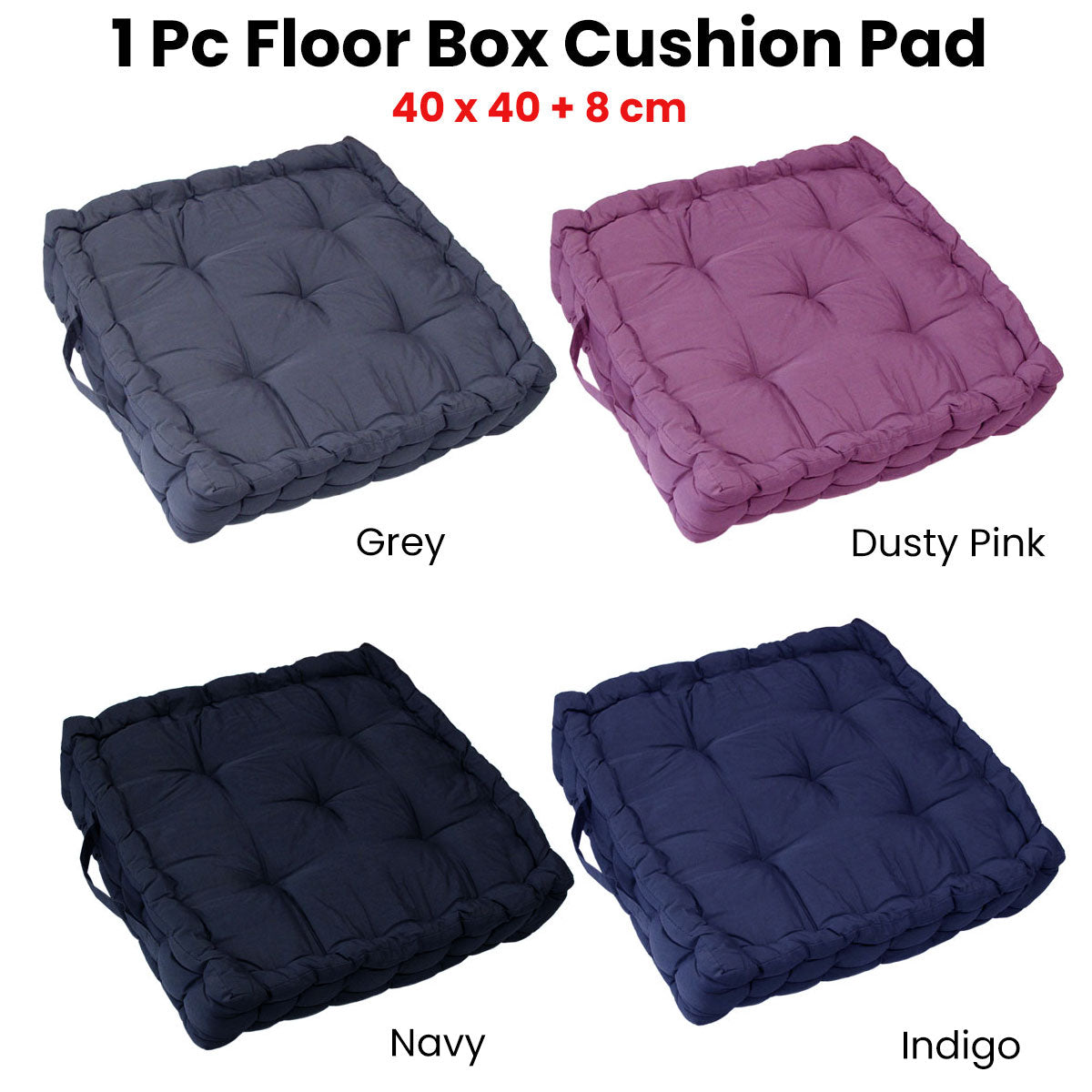 1 Pc Floor Box Cushion Pad 40 x 40+ 8 cm Grey - 0