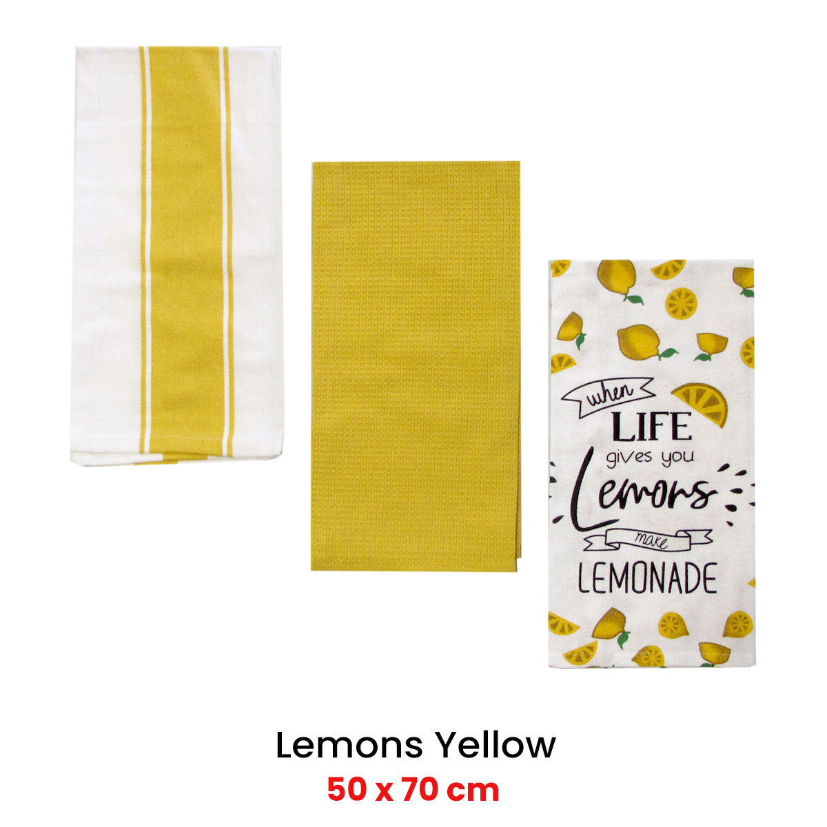 Home Oasis Set of 3 Printed Cotton Rich Tea Towels 50 x 70 cm Lemons Yellow - 0