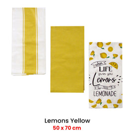 Home Oasis Set of 3 Printed Cotton Rich Tea Towels 50 x 70 cm Lemons Yellow - 0