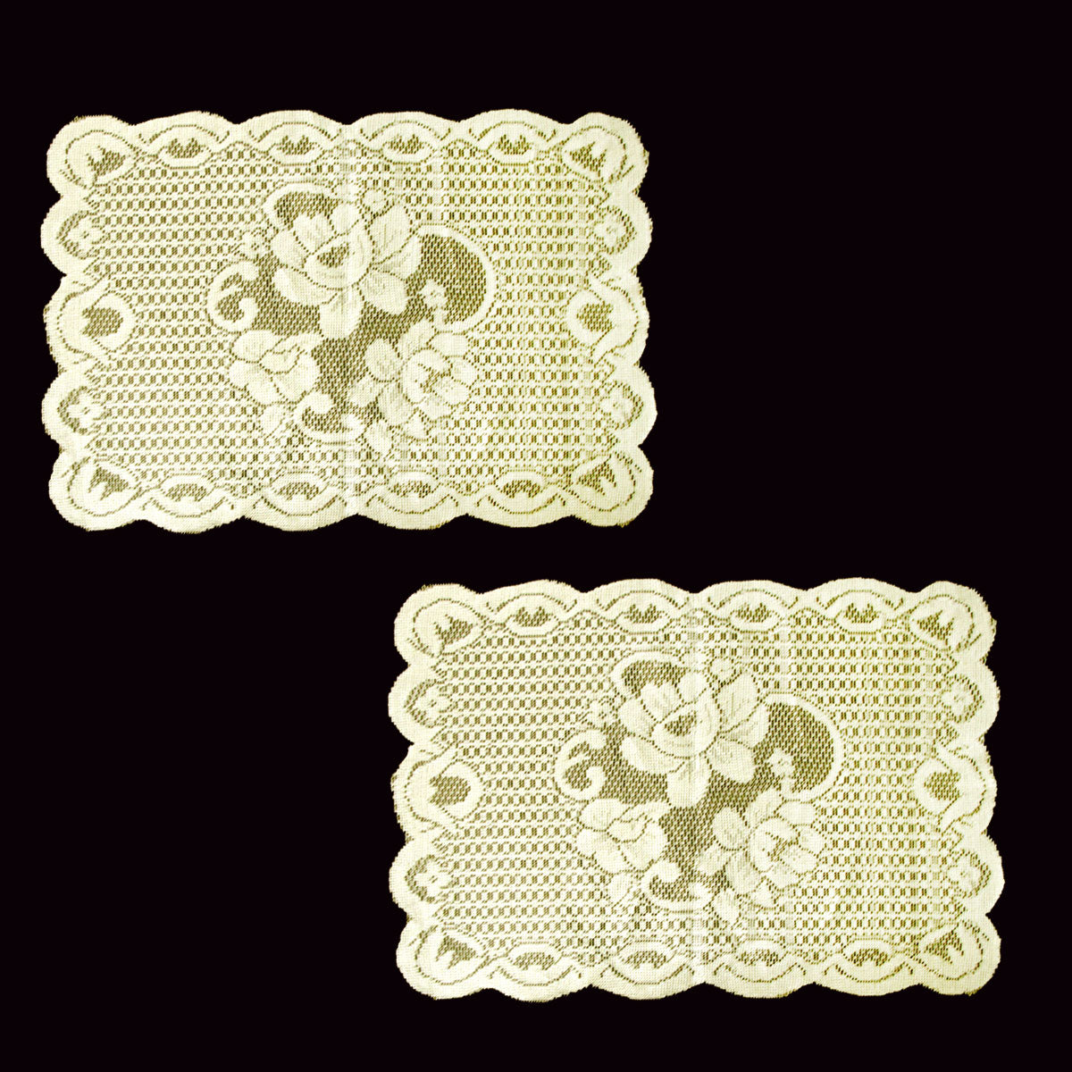 Floral Cream Set of 2 Polyester Lace Table Doilies 30 x 45 cm