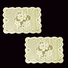 Floral Cream Set of 2 Polyester Lace Table Doilies 30 x 45 cm