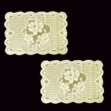 Floral Cream Set of 2 Polyester Lace Table Doilies 30 x 45 cm