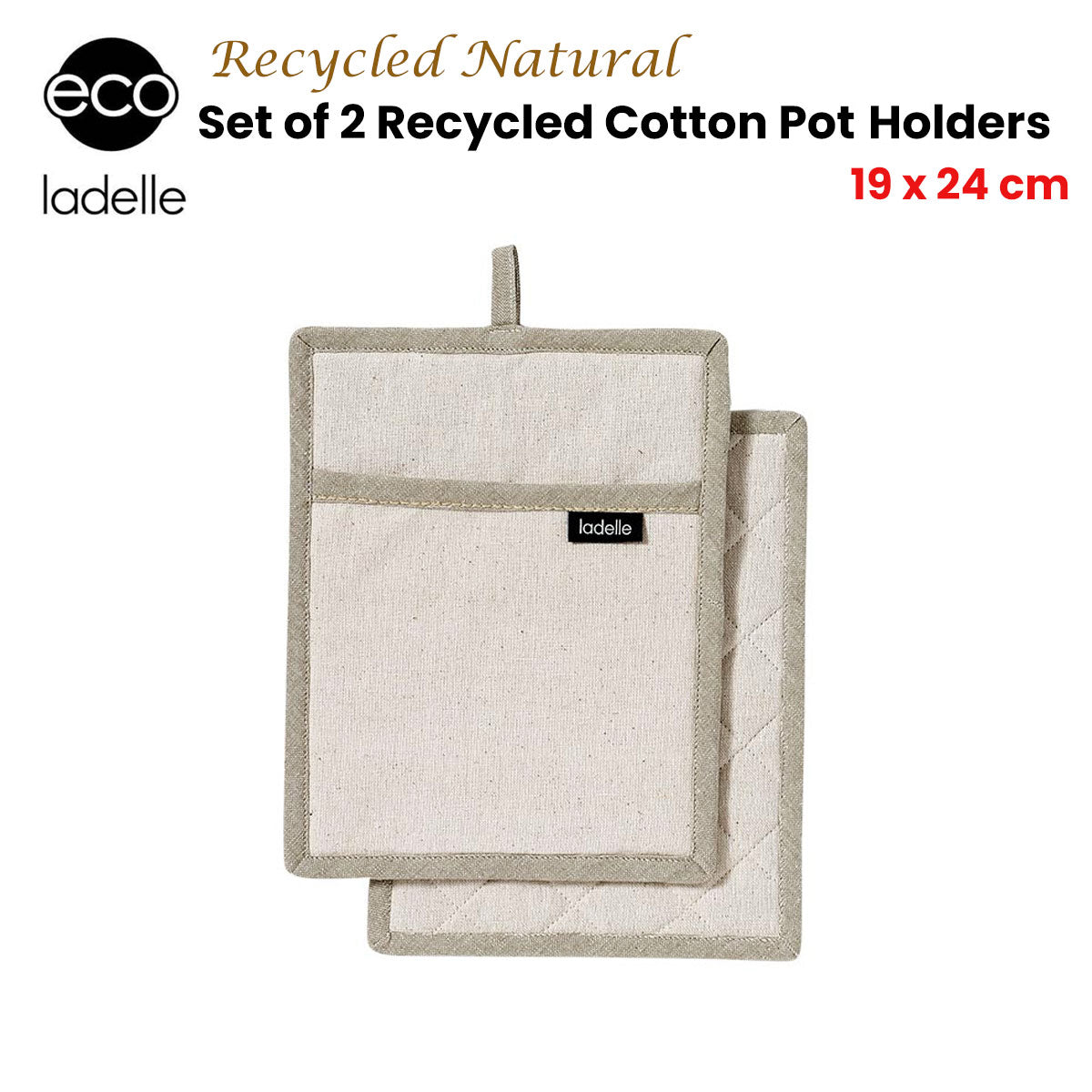 Ladelle Eco Recycled Natural Set of 2 Pot Holders 19 x 24 cm - 0