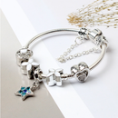 Women Silver Plated Bracelet Snake Chain with Classic Bead Barrel Clasp and Blue Star Pendant(19cm)-3