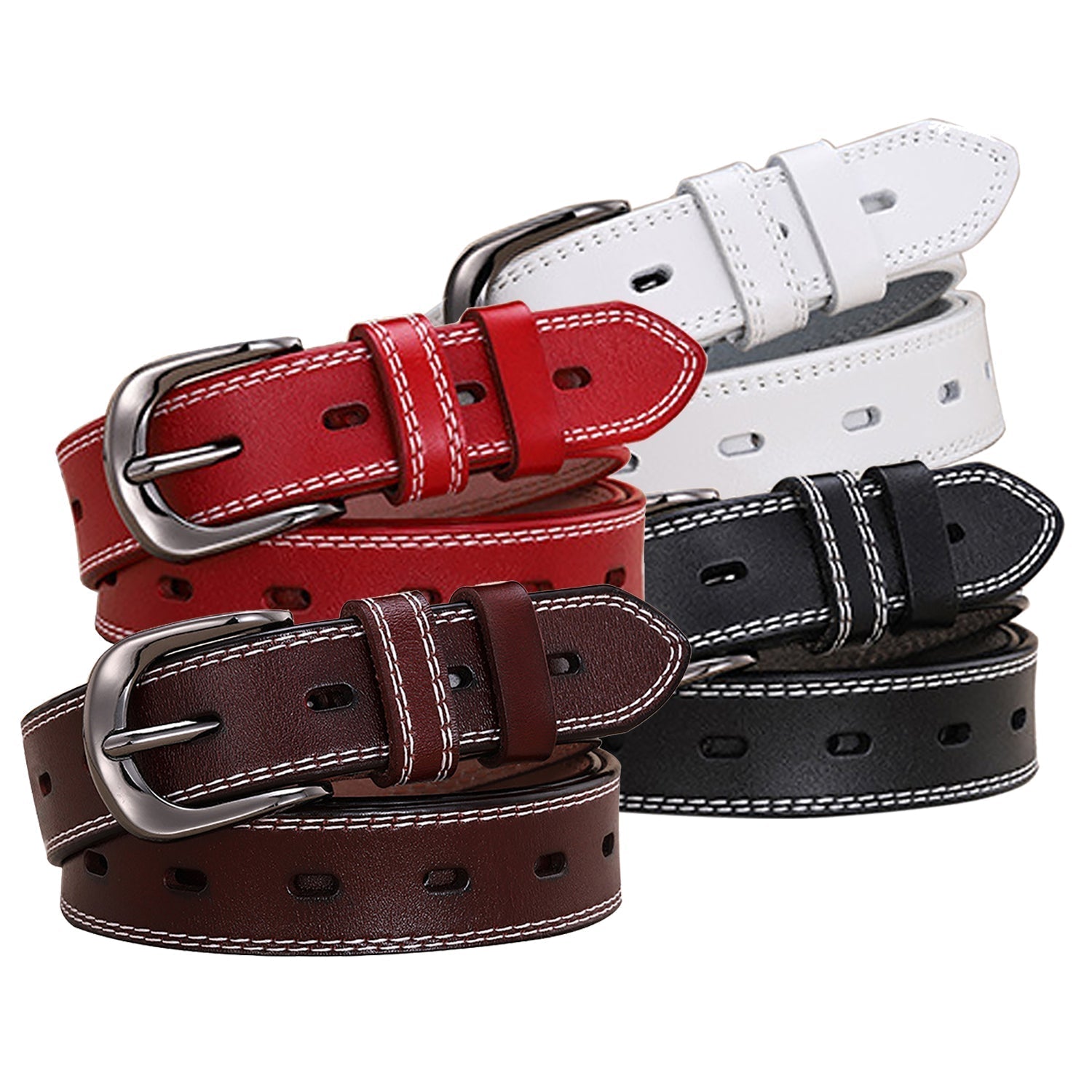 Classic Leather Belts for Women, Joyreap Genuine Leather Womens Belts Alloy Pin Buckle (White) - 0