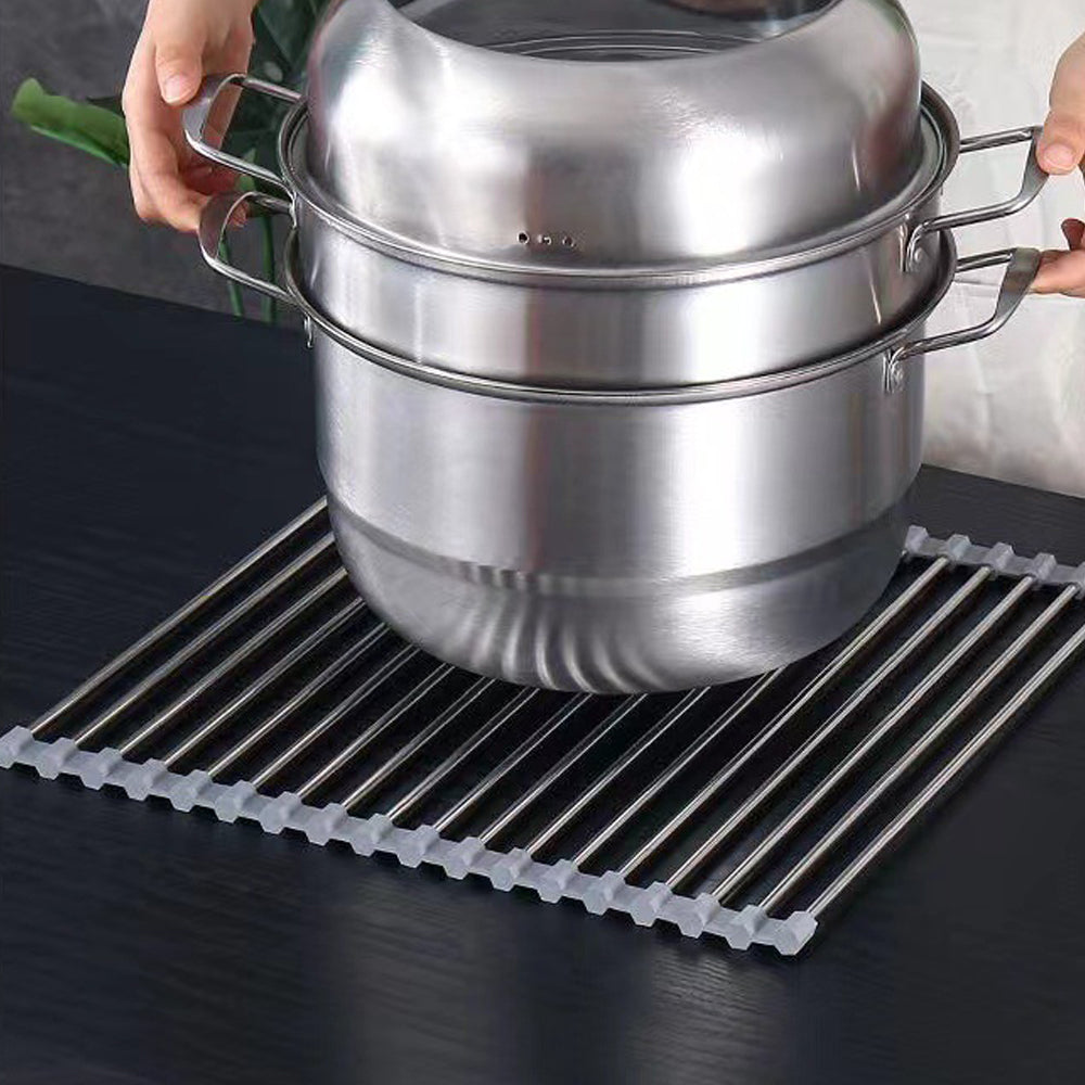 Kitchen Roll-Up Dish Drying Rack Foldable Drainer Over Sink 304-Stainless Steel(Medium:47*30cm)