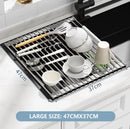 Kitchen Roll-Up Dish Drying Rack Foldable Drainer Over Sink 304-Stainless Steel(Large:47*37cm)-1