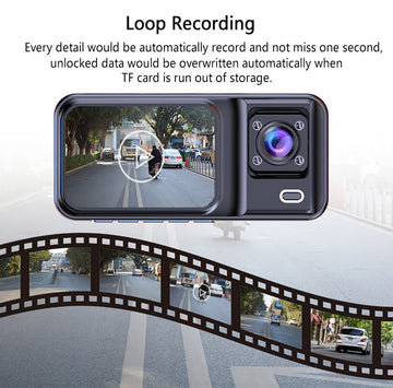 Front and Rear Triple Lens Dash Cam 1080P HD Three-Lens Driving Recorder Reversing Visual Recording - 0