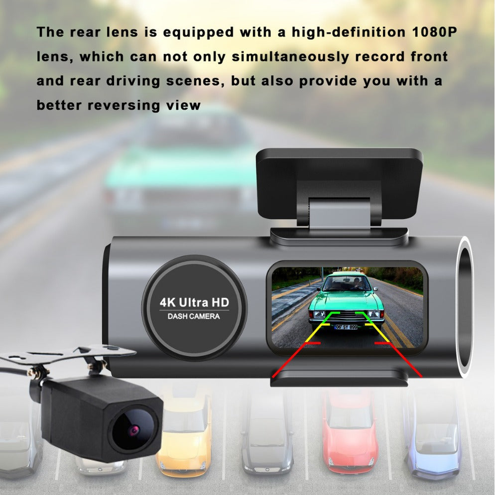 4K Dash Cam UHD 2160P WiFi Front Dashcam Night Vision Car Camera with 64GB Card - 0