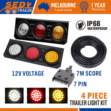 63 LED Trailer Tail Light Kit Pair Plug 7m 5 Core Wire 7 Pin Flat Plug Ute Set - 0