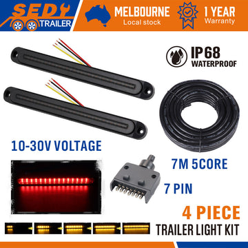 Trailer Tail Light Kit Pair Plug 7m 5 Core Wire Turn Signal 7 Pin Flat Plug Set - 0