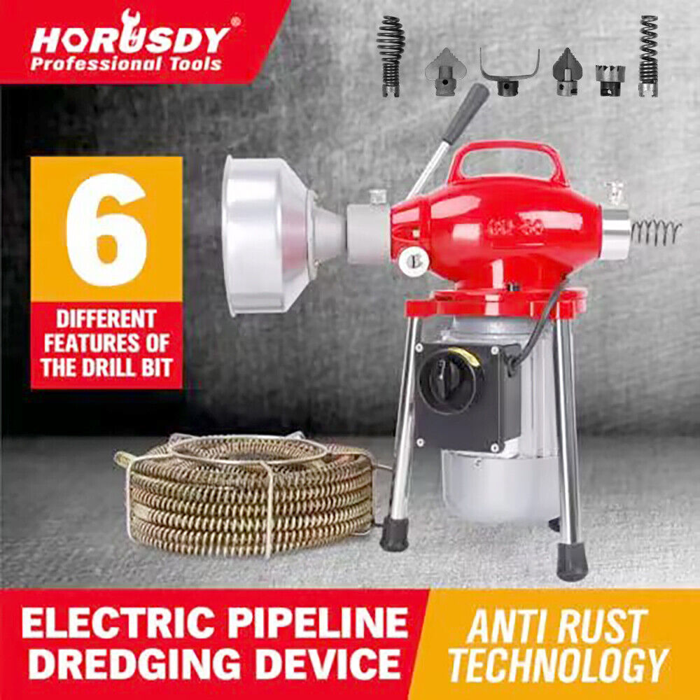 400W Drain Cleaner Electric Eel Rigid Plumbing Sewerage Pipe Machine 6 Cutters - 0