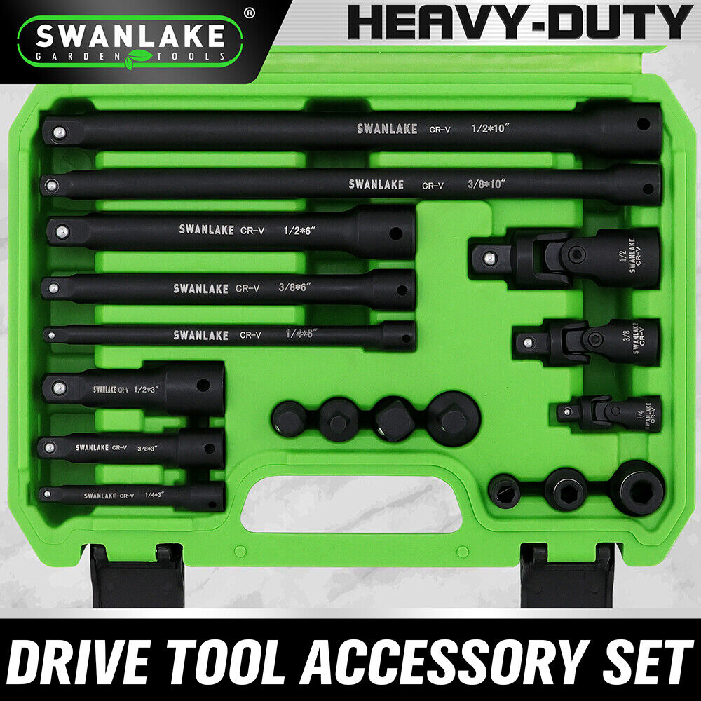 SWANLAKE 18Pcs Drive Tool Accessory Set Extension Bars Impact Universal Joint - 0