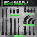 SWANLAKE 18Pcs Drive Tool Accessory Set Extension Bars Impact Universal Joint-4