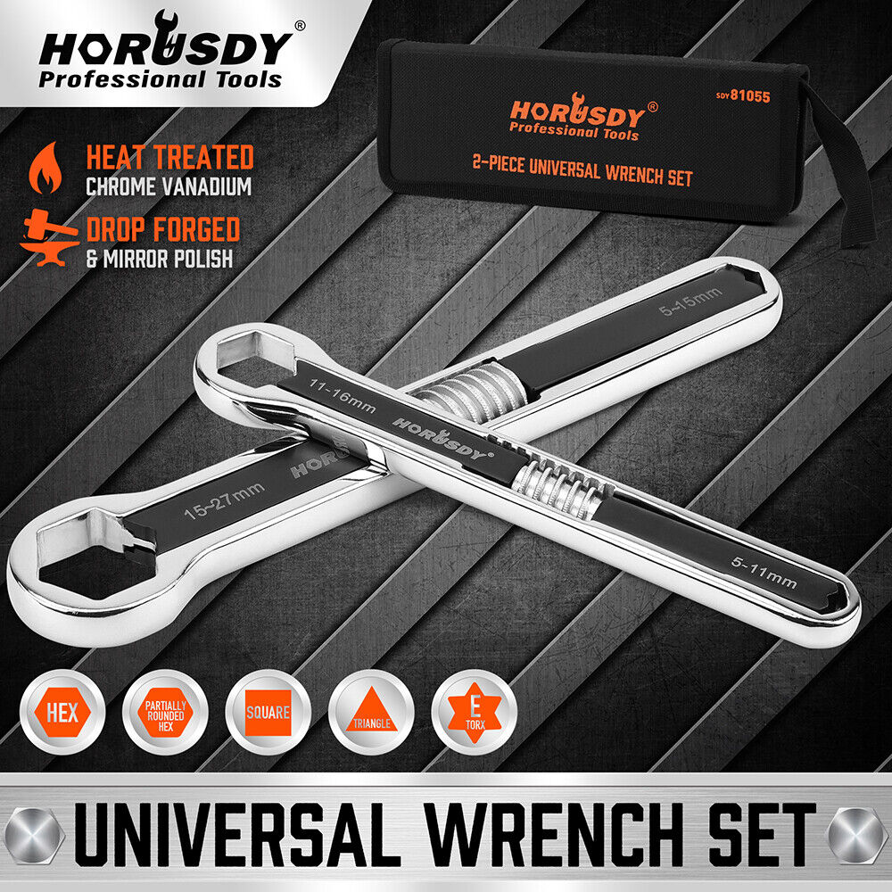 HORUSDY 2Pcs Universal Wrench Set SAE & Metric Spanner Hex E-Torx Triangle - 0