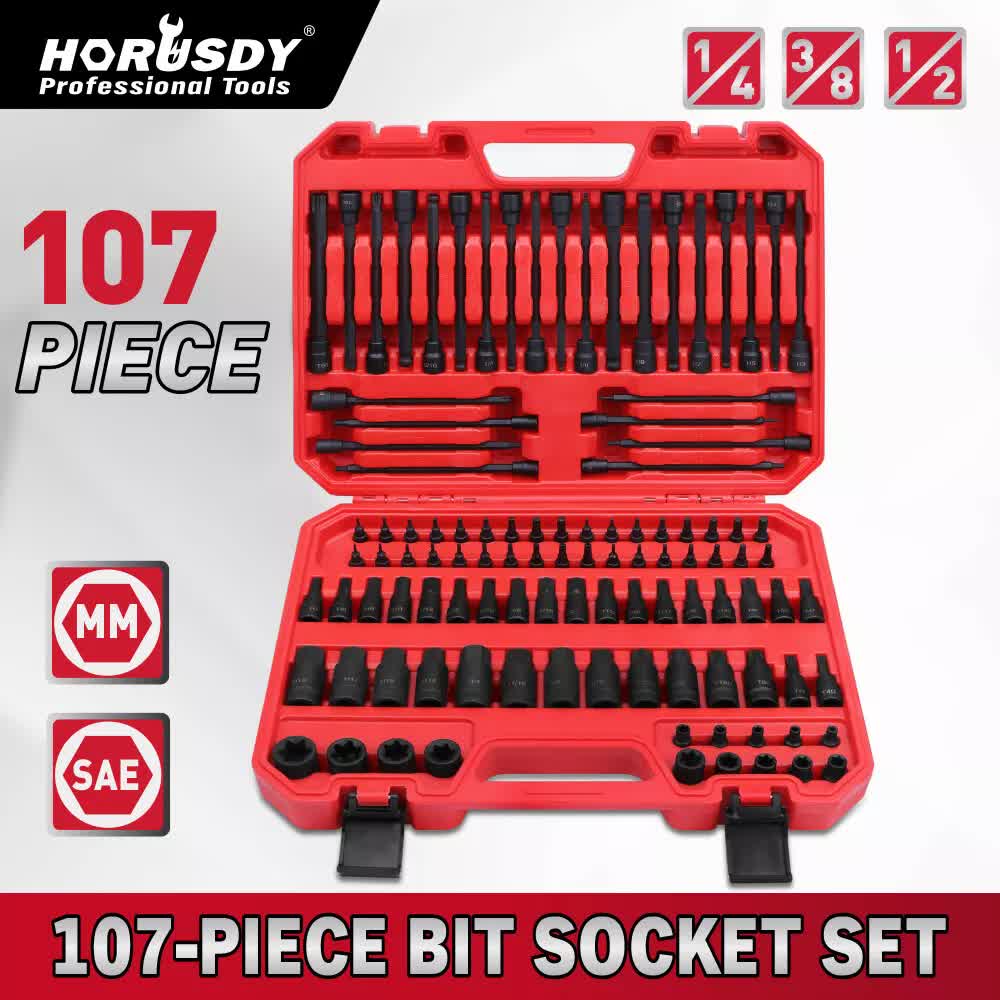 107Pc Hex & Torx Bit Socket Set E-Torx Extra Long Allen Key Sockets Metric & SAE - 0