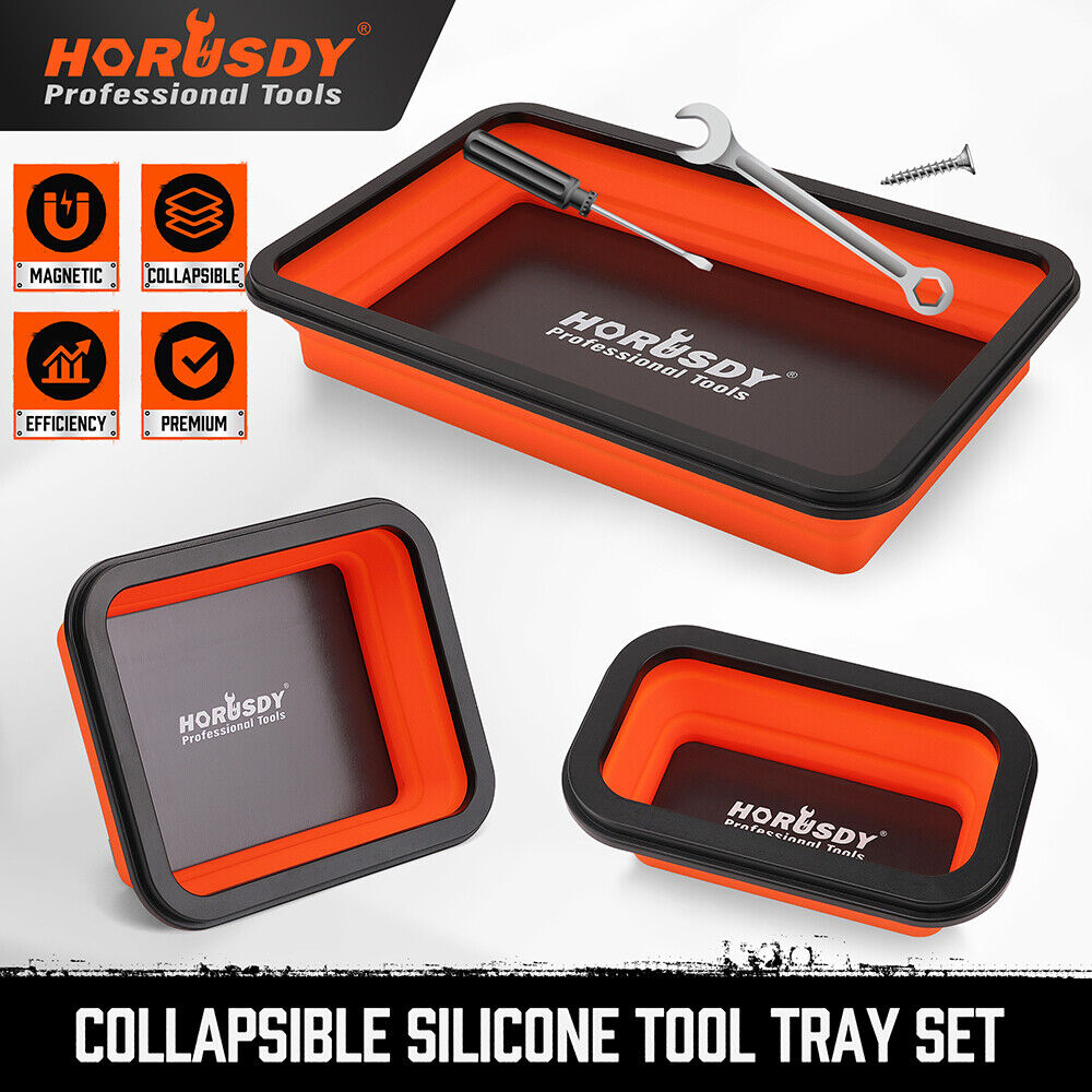 HORUSDY 3Pc Orange Magnetic Parts Tray Set Tool Trays Storage Organizer Screw - 0