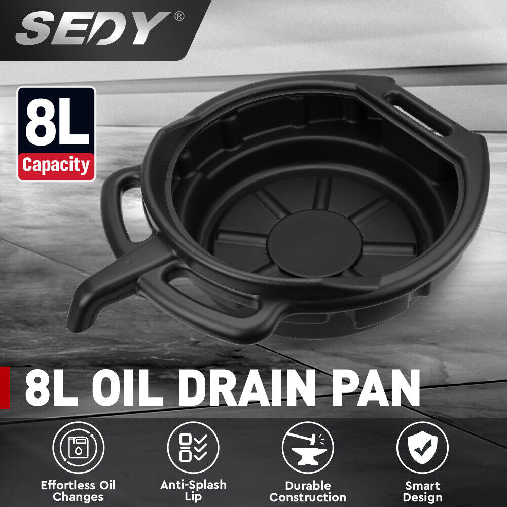 SEDY 8L Oil Change Pan Drain Tray Portable Dish Coolant Recovery Pan Black - 0