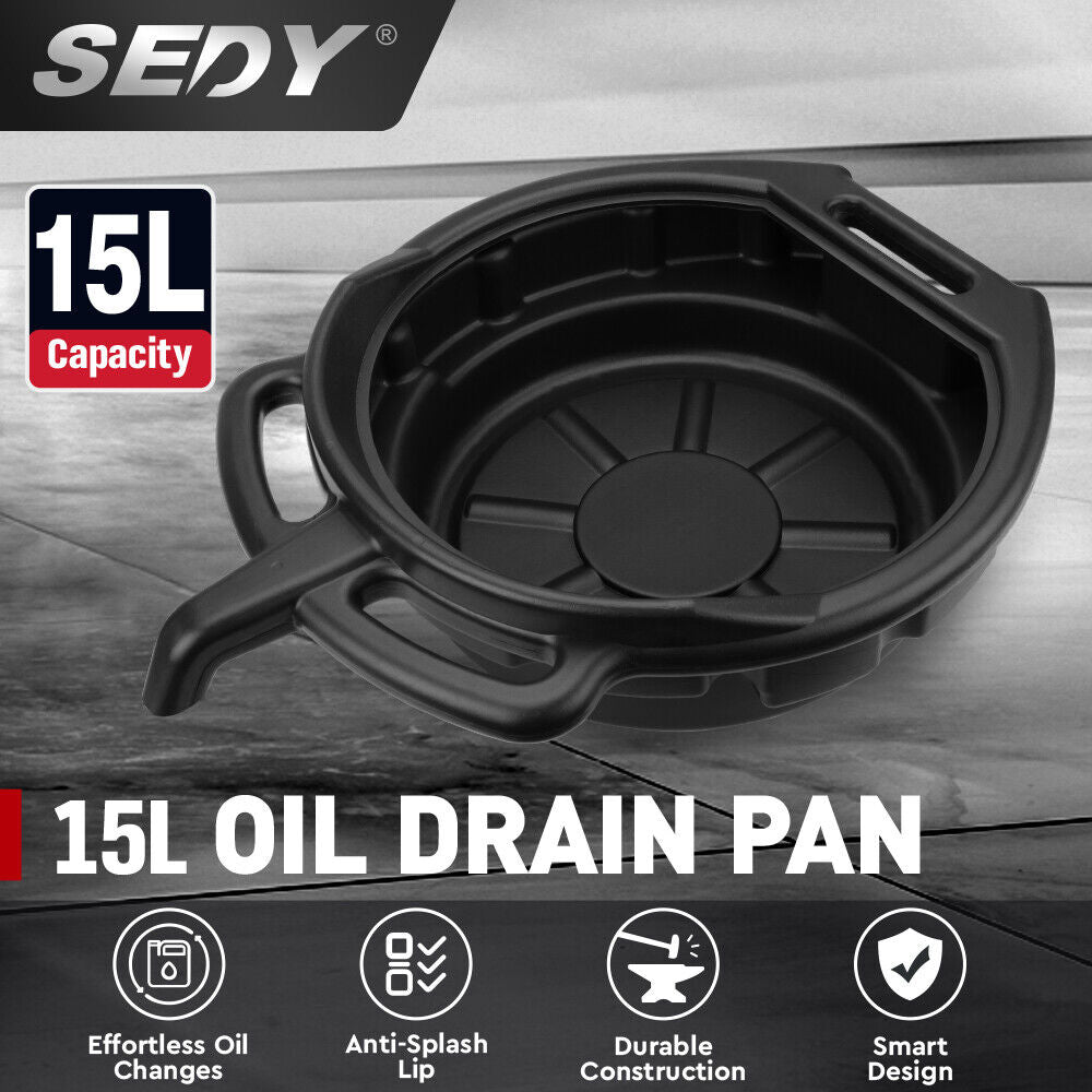 SEDY 15L Oil Change Pan Drain Tray Portable Dish Coolant Recovery Pan Black - 0