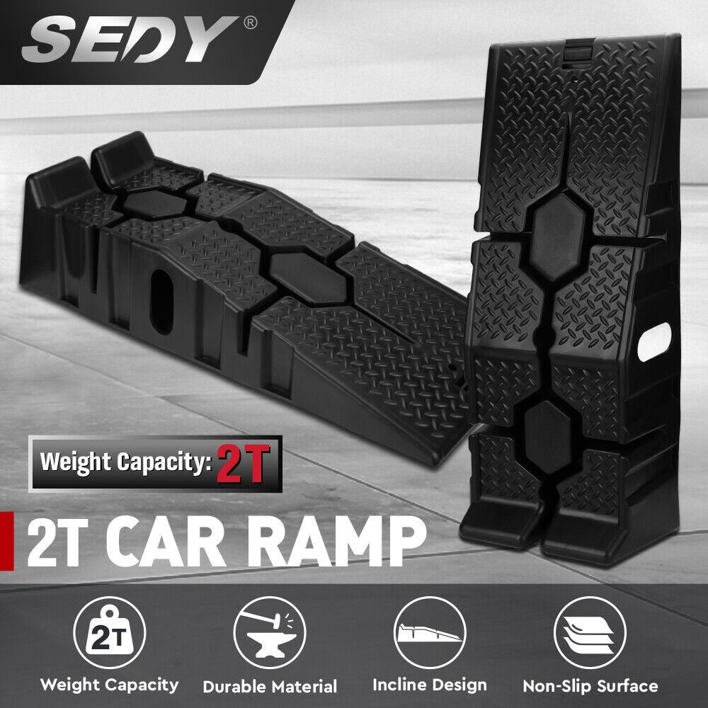 SEDY 2Pcs 2 Ton Heavy Duty Car Ramps 17cm Rise Antiskid Vehicle Service Ramp Au - 0