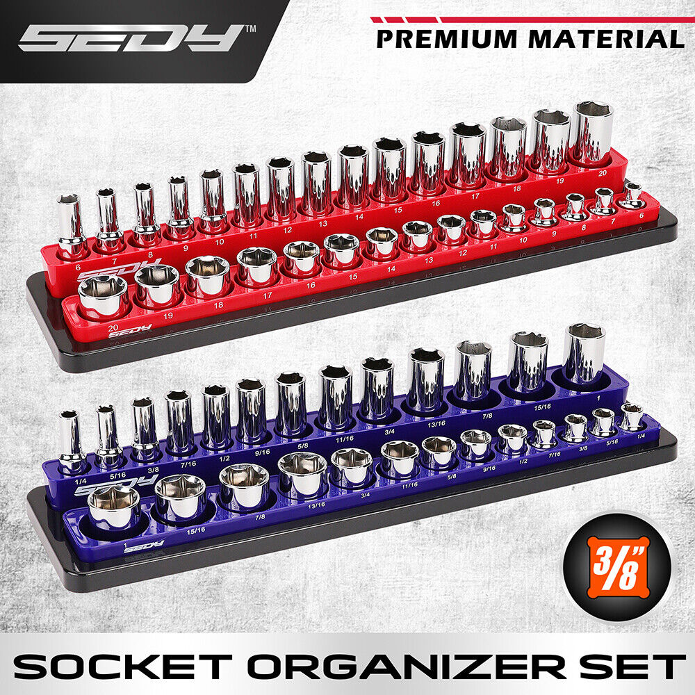 SEDY 2Pc 3/8" Drive Magnetic Socket Organizer Metric SAE Sockets Storage Holder - 0