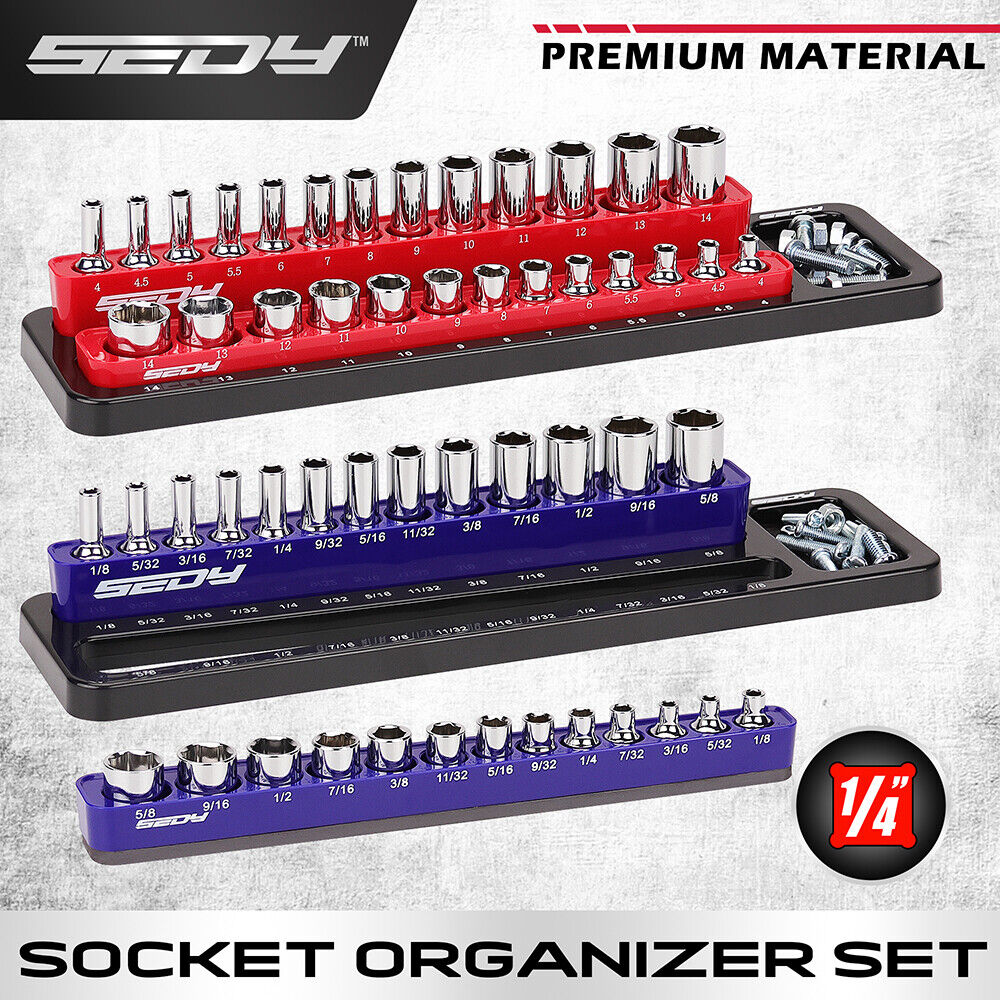 SEDY Magnetic Socket Holder Organizer Set Detachable 1/4 Drive Metric SAE Tool - 0