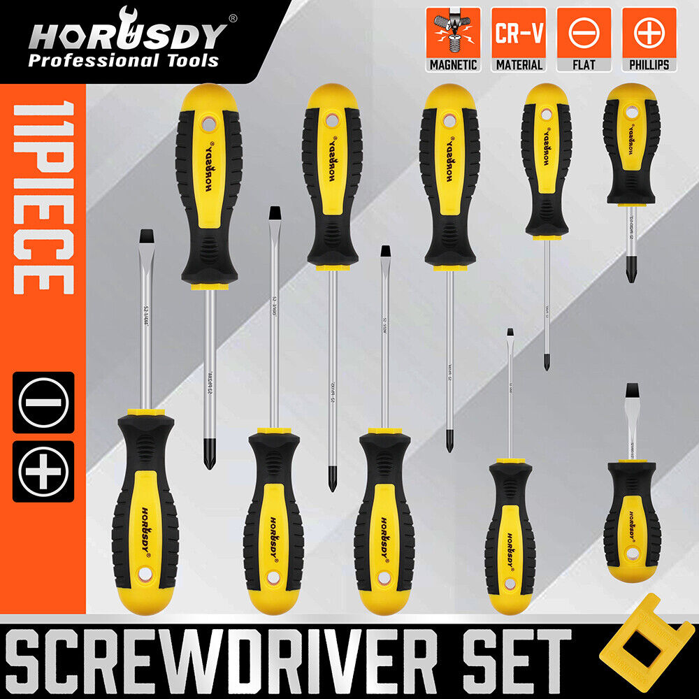 11-Pieces Magnetic Screwdriver Set with Case Magnetizer Demagnetizer Flat Head - 0