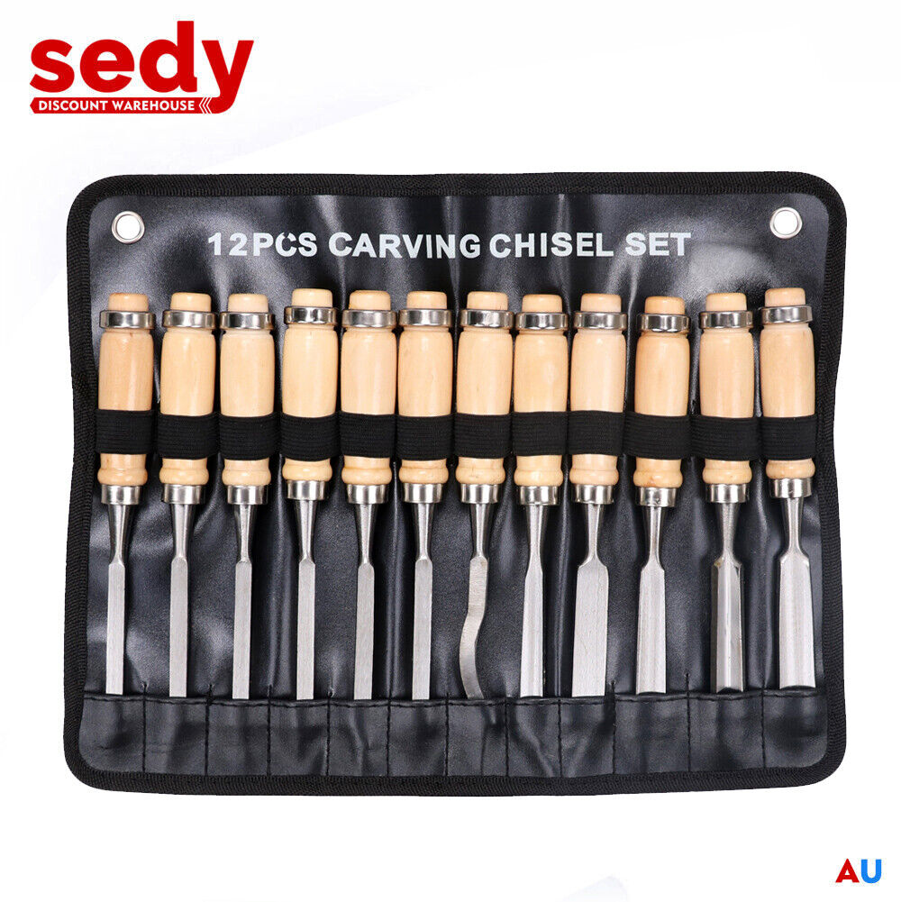 12Pc Wood Carving Chisel Set Knife High Carbon Steel Woodworking Rolling Pouch