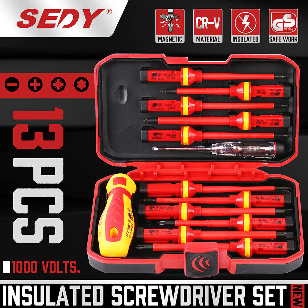 SEDY 13Pcs 1000V Magnetic Insulated Electrician Screwdriver Set VDE Certified - 0