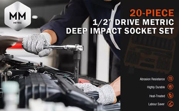 19Pc Deep Socket Set Impact 1/2" Drive Extension Bars Flexible Adapter 10-24mm - 0