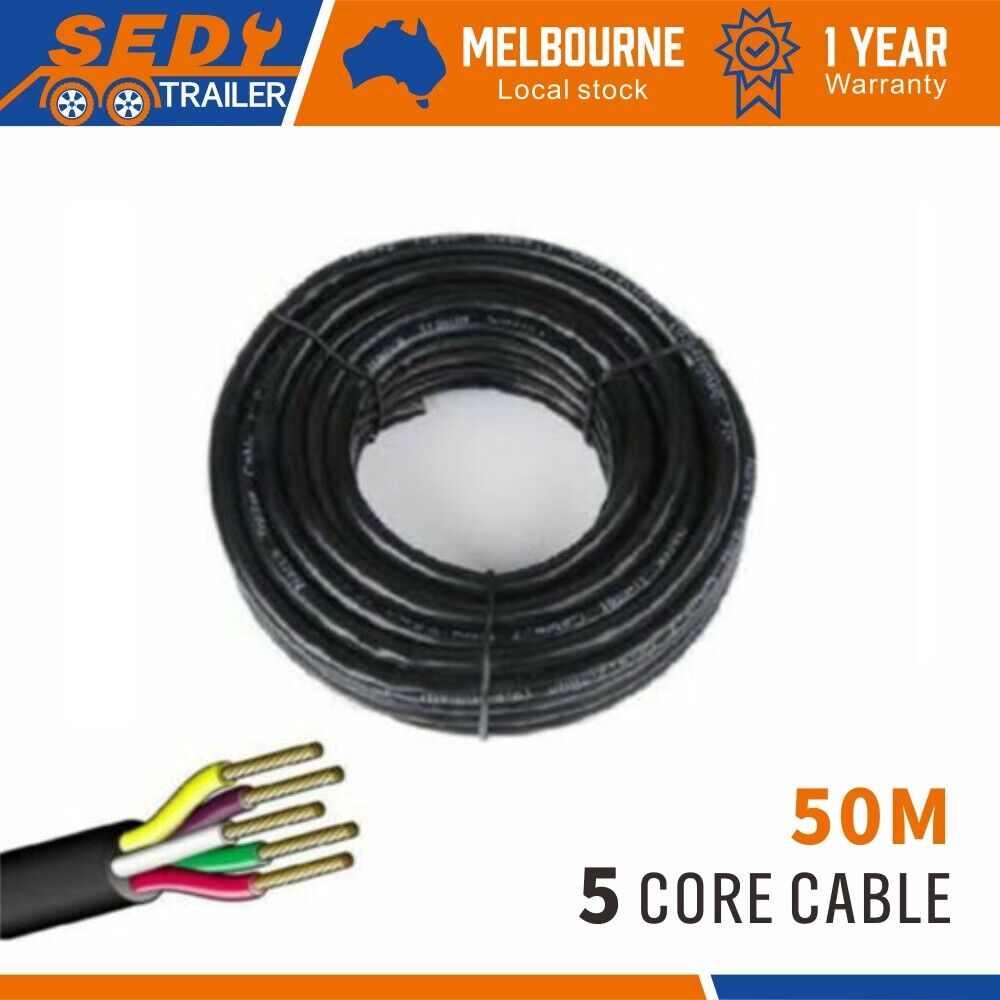 Trailer Cable 50M X 5 Core Wire Cable Automotive Boat Caravan Truck Coil V90 PVC - 0