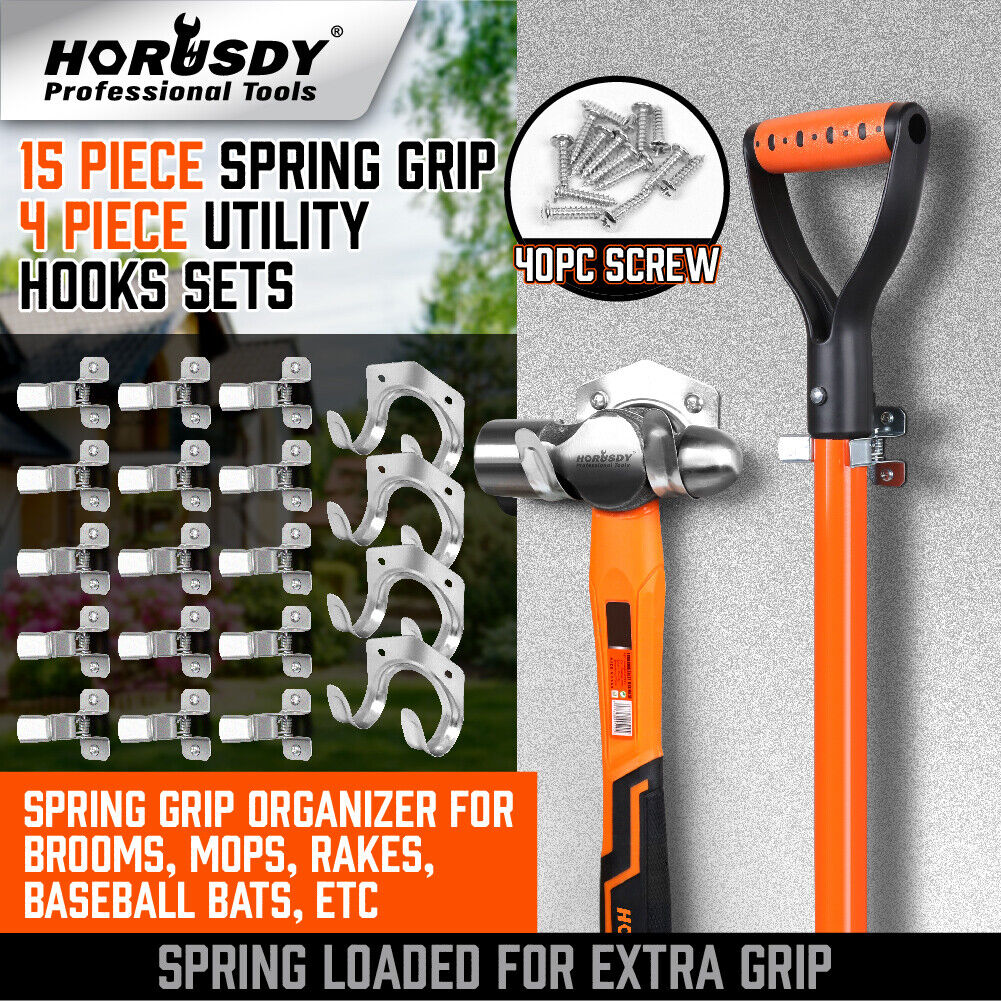 HORUSDY Spring Grip Mop & Broom Holder Wall Mounted Garden Tools Storage Clip - 0