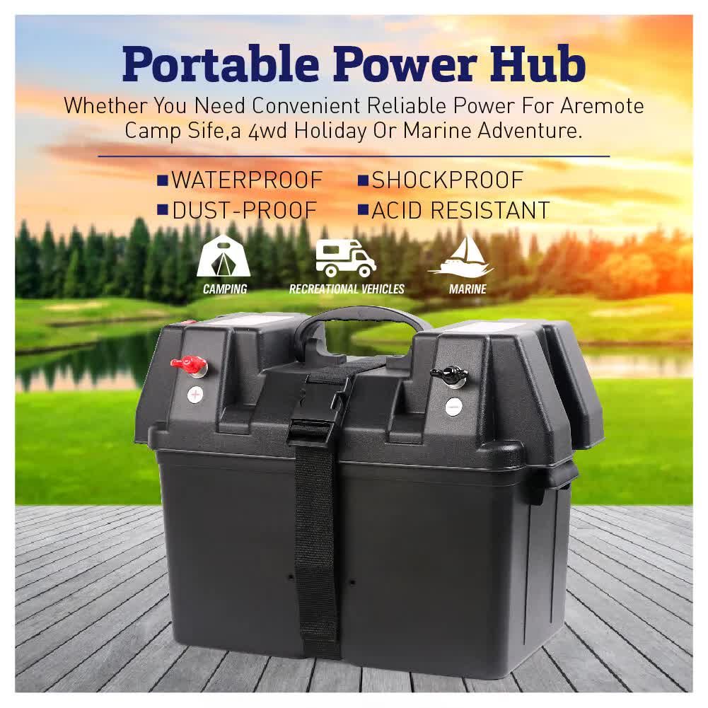 12V 100AH Deep Cycle Battery Box Portable Power Storage Marine Solar USB Camping - 0