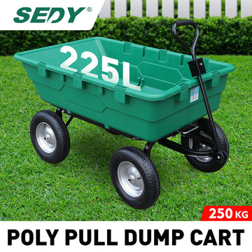SEDY 225L Poly Pull Dump Cart Garden Hand Trailer Wagon Lawn Wheelbarrow - 0