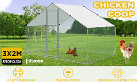 VaKa 3x2x1.95m Metal Walk-in Chicken Coop Rabbit Hutch Cage Hen House Chook Au - 0