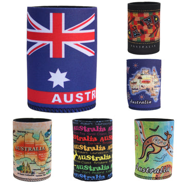 6x Australia Stubby Stubbie Holder Beer Bottle Tin Can Drink Alcohol Cooler Gift, Mixed Design