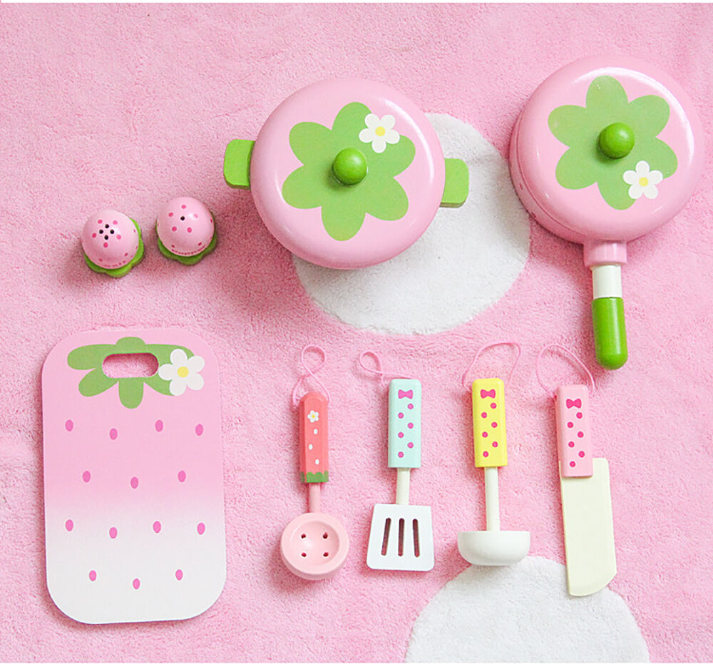 11 Pieces Kids Wooden Kitchen Play Set - 0