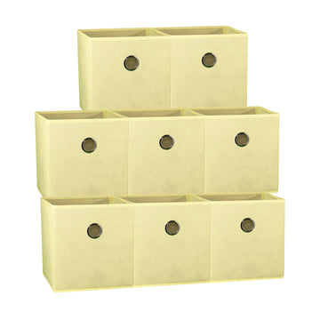 SORTI 27x28x27 CM Beige 8-Pack Foldable Storage Cubes - Fabric Bookcase Organizers for Toys and More