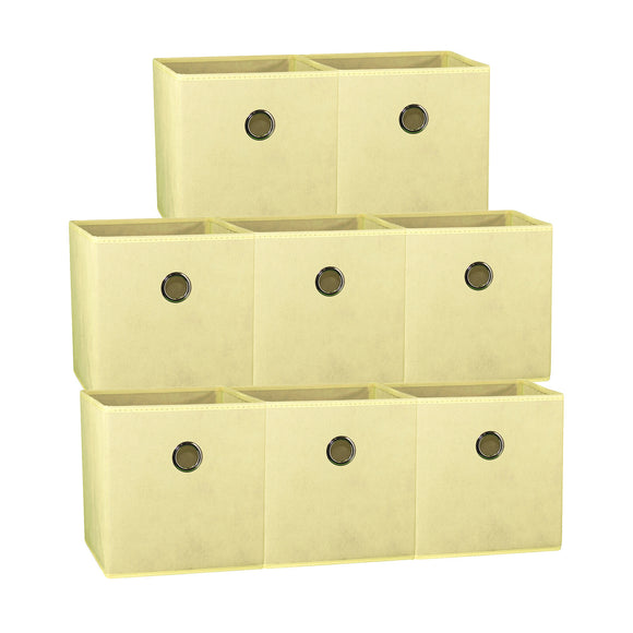 SORTI 27x28x27 CM Beige 8-Pack Foldable Storage Cubes - Fabric Bookcase Organizers for Toys and More
