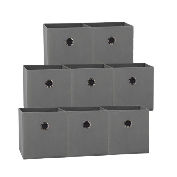SORTI 27x28x27 CM Grey 8-Pack Foldable Storage Cubes - Fabric Bookcase Organizers for Toys and More