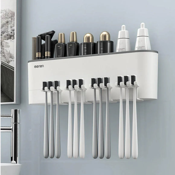 Bathroom Wall Mounted Toothbrush Holder Toothpaste Stand Storage Rack With Cup - Two Cups Set