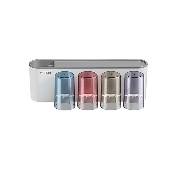 Bathroom Wall Mounted Toothbrush Holder Toothpaste Stand Storage Rack With Cup - Two Cups Set