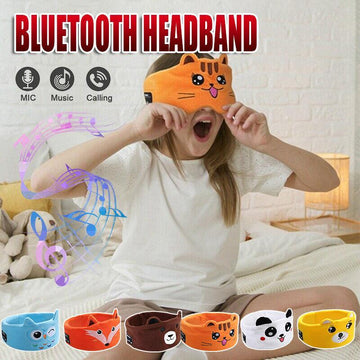 Cute Bluetooth Headband Headphones Wireless Sleep Music Mask with Mic - Yellow-Bear