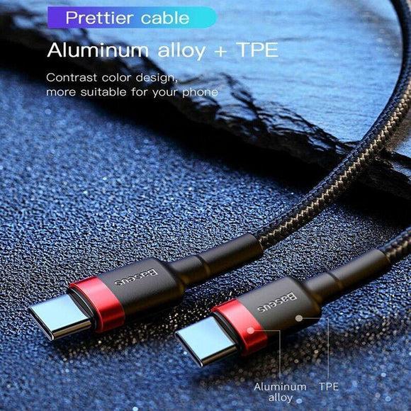 Red Black Baseus 60W 100W USB C to Type C Charger Cable PD Fast Charge For Samsung - 2m 100w