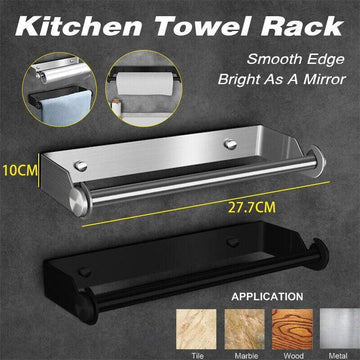 Paper Towel Holder Under Cabinet Wall Mount Stainless Steel Rack Kitchen - Silver - 0