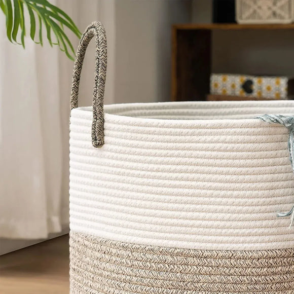 Handheld Cotton Rope Woven Storage Basket for Bedroom Bathroom Closet Durable