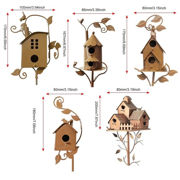Birdhouse Garden Stakes Outdoor Yard Ornaments for Lawn and Garden Decoration - D