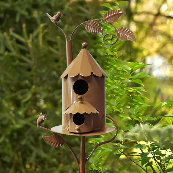 Birdhouse Garden Stakes Outdoor Yard Ornaments for Lawn and Garden Decoration - D