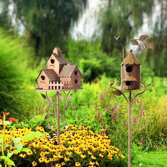 Birdhouse Garden Stakes Outdoor Yard Ornaments for Lawn and Garden Decoration - D