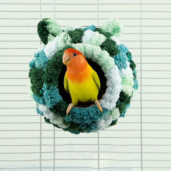 Hanging Warm Cotton Nest Hammock Cozy Bed for Parrots and Other Bird Species - Blue